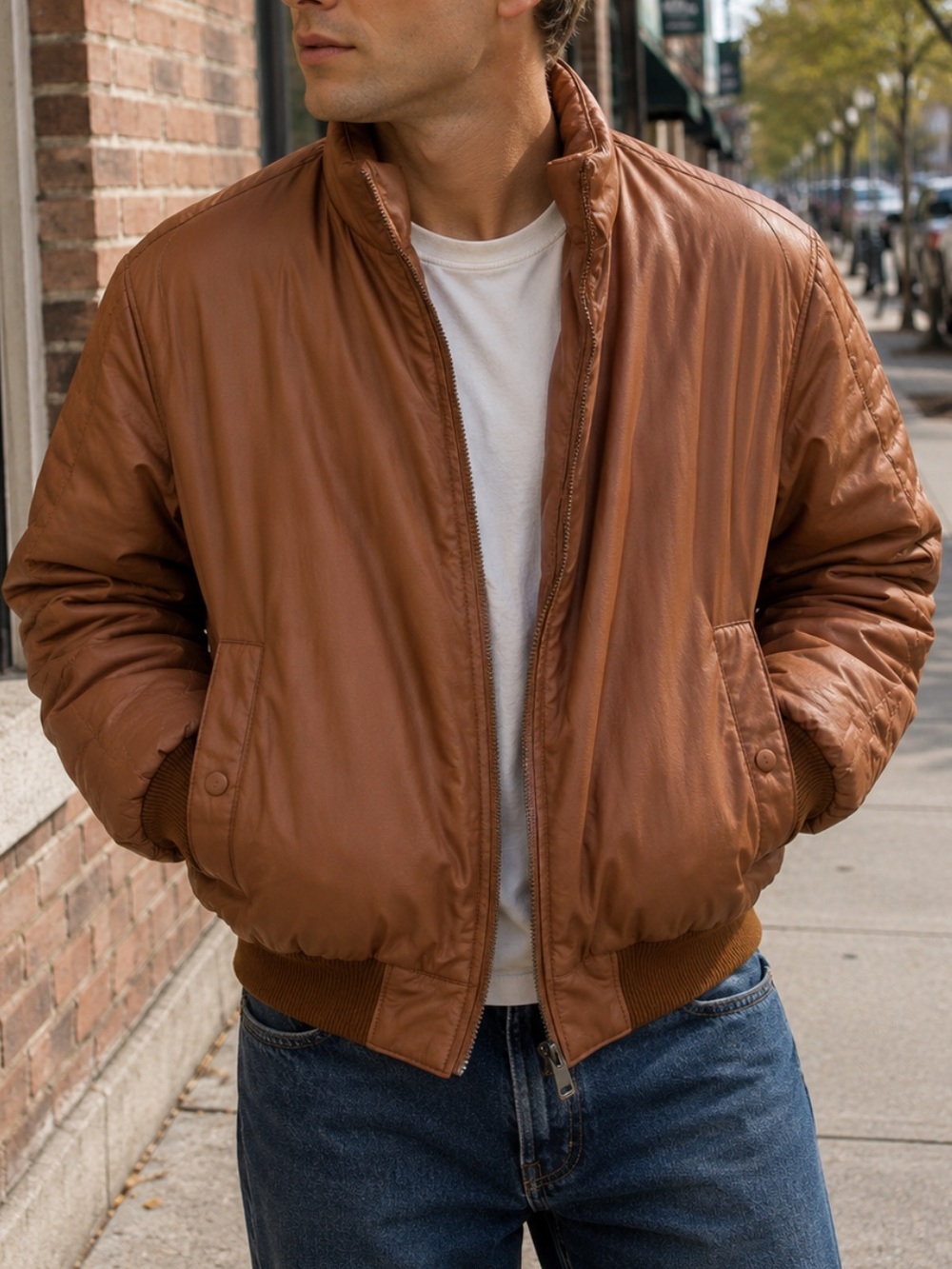 Flag Collection Rust Brown Bomber Jacket Men's M Vintage 80s flawed*
